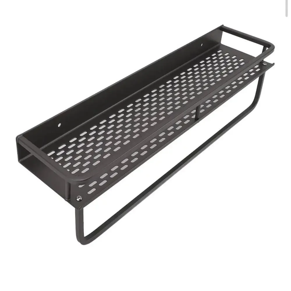 Wall-Mount Grey Bathroom Shower Caddy Kitchen Organizer with Towel Rack